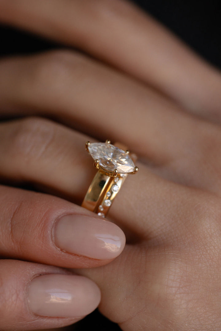 1.50CT Marquise F-VS Lab Grown Diamond Thick Band Wedding Ring Set