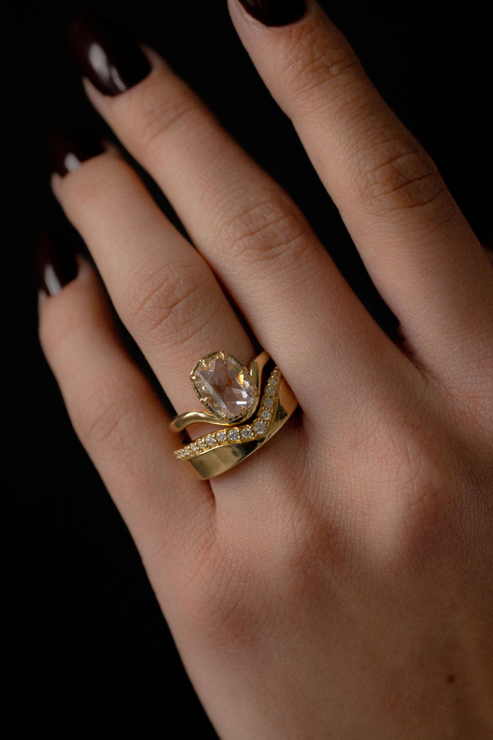 2.0ct Rose Cut Cushion F-VS Lab Grown Wave Diamond Wedding Ring Set