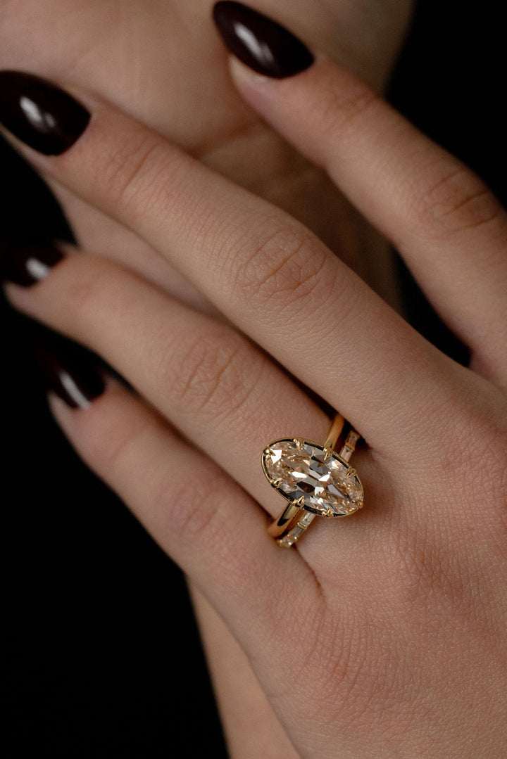 3.0CT Antique Cut Moval F-VS Lab Grown Unique Claw Diamond Bridal Ring Set