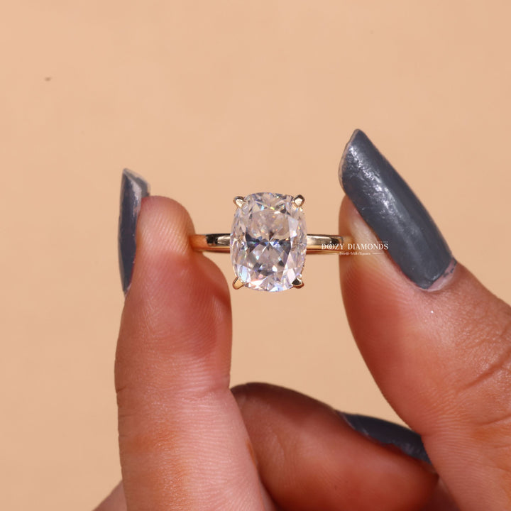 2.0CT - 3.0CT Elongated Cushion Cut E/VS1 Lab Grown Diamond Hidden Halo Engagement Ring - Doozy Diamonds