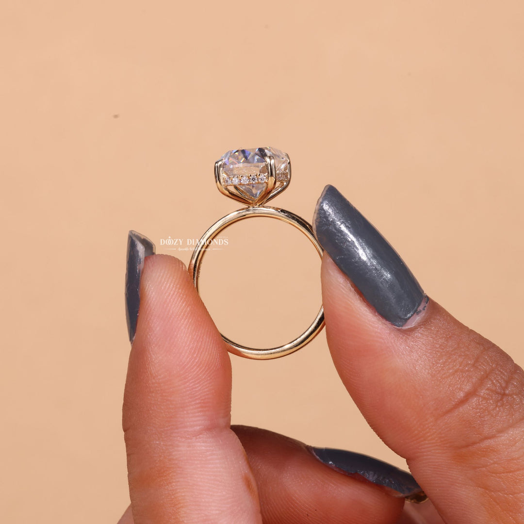 2.0CT - 3.0CT Elongated Cushion Cut E/VS1 Lab Grown Diamond Hidden Halo Engagement Ring - Doozy Diamonds