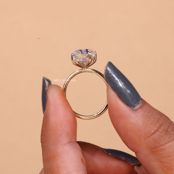 2.0CT - 3.0CT Elongated Cushion Cut E/VS1 Lab Grown Diamond Hidden Halo Engagement Ring - Doozy Diamonds