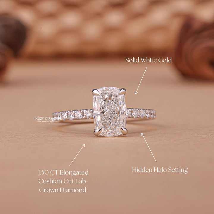 Cushion lab-grown engagement ring, Cushion engagement ring, Cushion certified engagement ring, Cushion affordable luxury ring