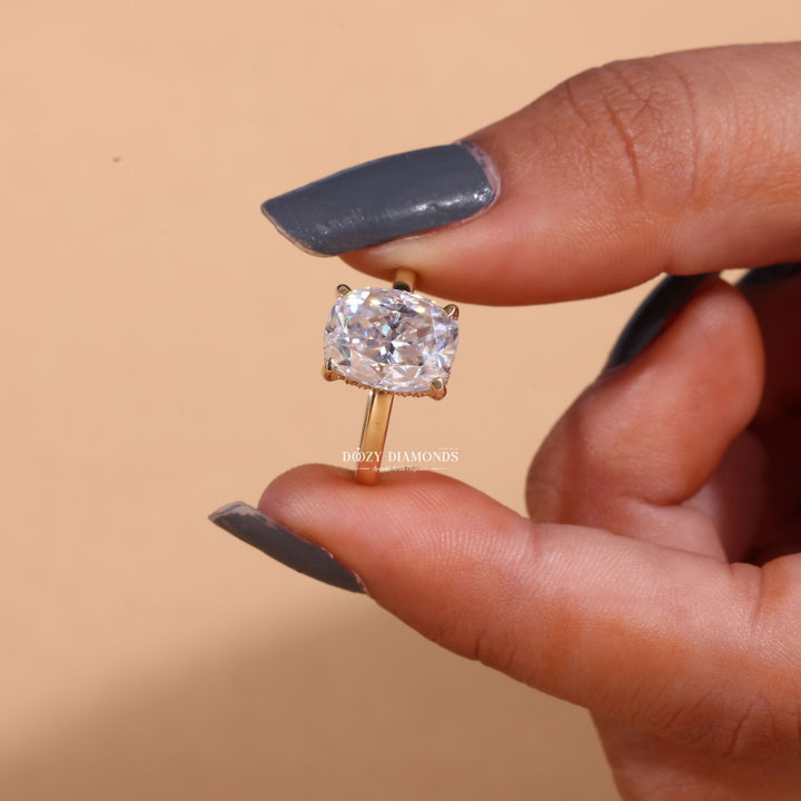 2.0CT - 3.0CT Elongated Cushion Cut E/VS1 Lab Grown Diamond Hidden Halo Engagement Ring - Doozy Diamonds