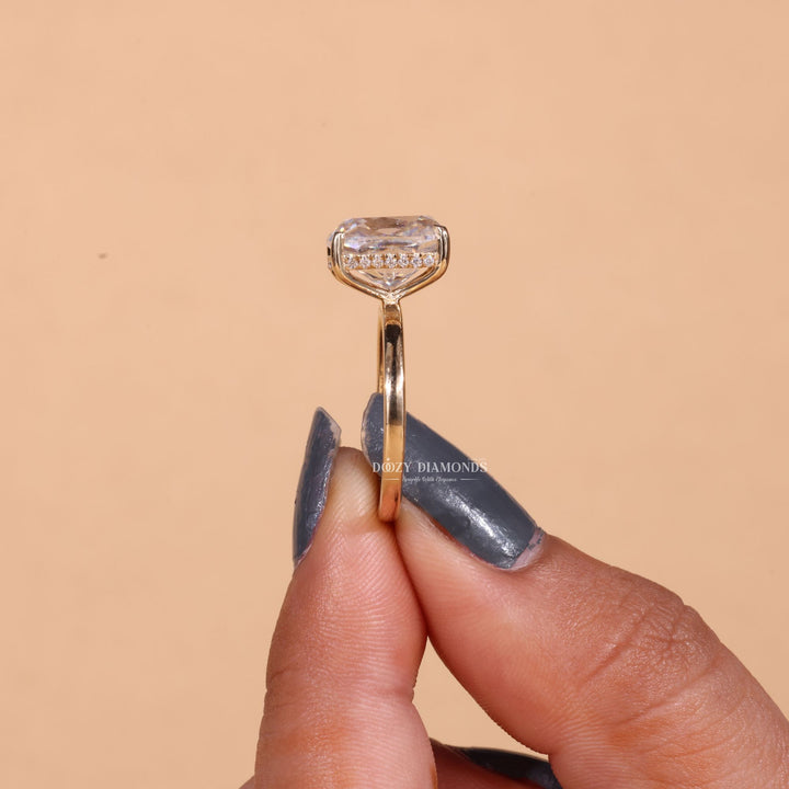 2.0CT - 3.0CT Elongated Cushion Cut E/VS1 Lab Grown Diamond Hidden Halo Engagement Ring - Doozy Diamonds