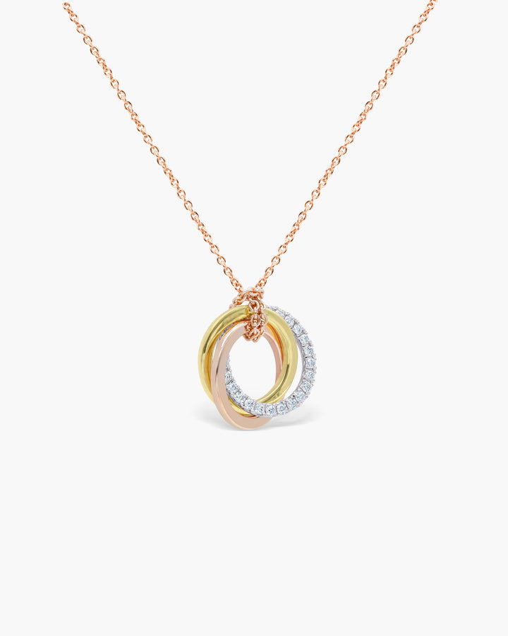 Round Cut Moissanite Interwined Tricolor Circle Diamond Necklace For Women