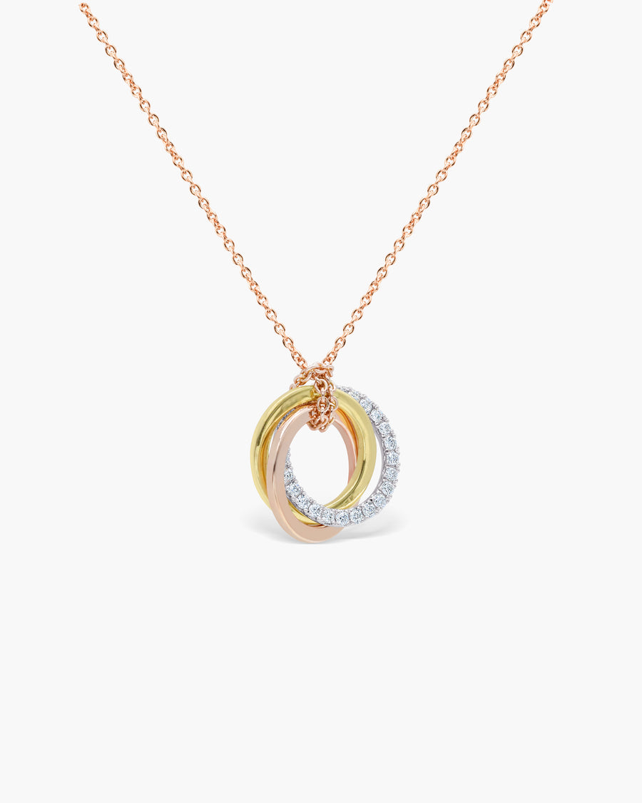 Round Cut Moissanite Interwined Tricolor Circle Diamond Necklace For Women