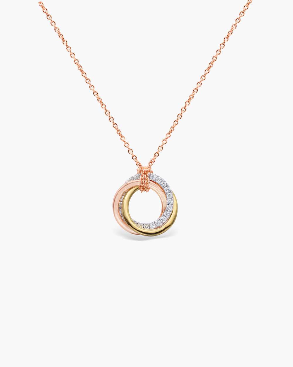 Round Cut Moissanite Interwined Tricolor Circle Diamond Necklace For Women
