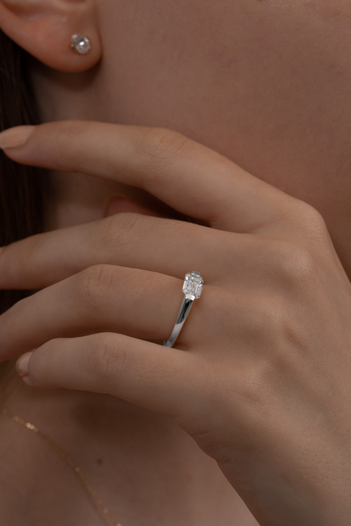 1.0CT-2.0CT East West Emerald Cut Lab Grown Diamond Engagement Ring