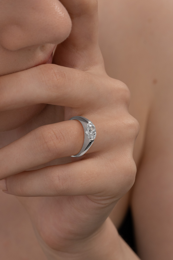 1.0CT-2.0CT East West Oval Cut Lab Grown Diamond Engagement Ring