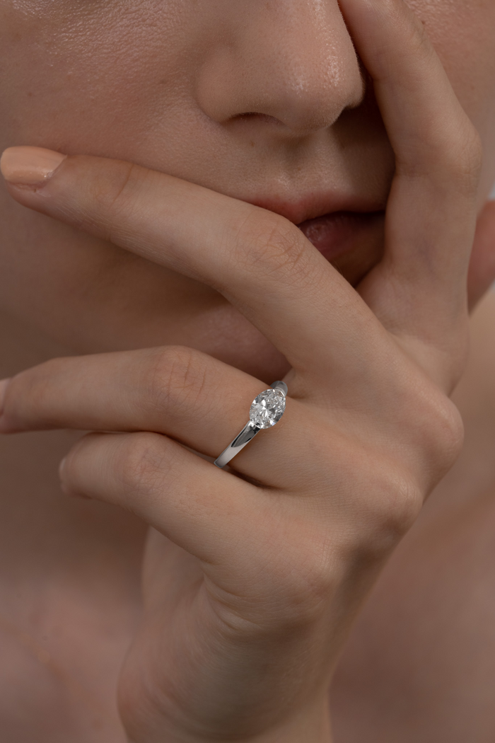1.0CT-2.0CT East West Oval Cut Lab Grown Diamond Engagement Ring