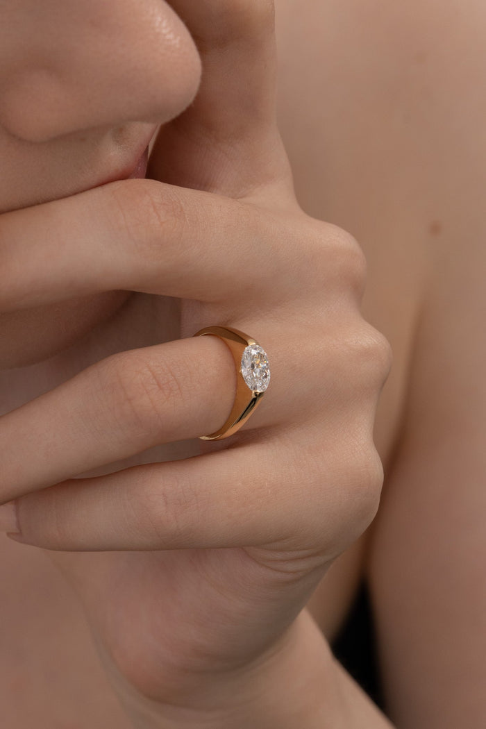 1.0CT-2.0CT East West Oval Cut Lab Grown Diamond Engagement Ring
