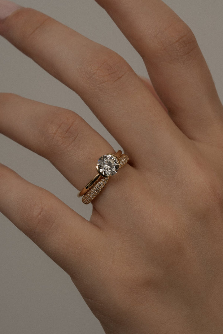 1.0CT-3.0CT Round Cut Lab Grown Diamond Half Bezel Engagement Ring