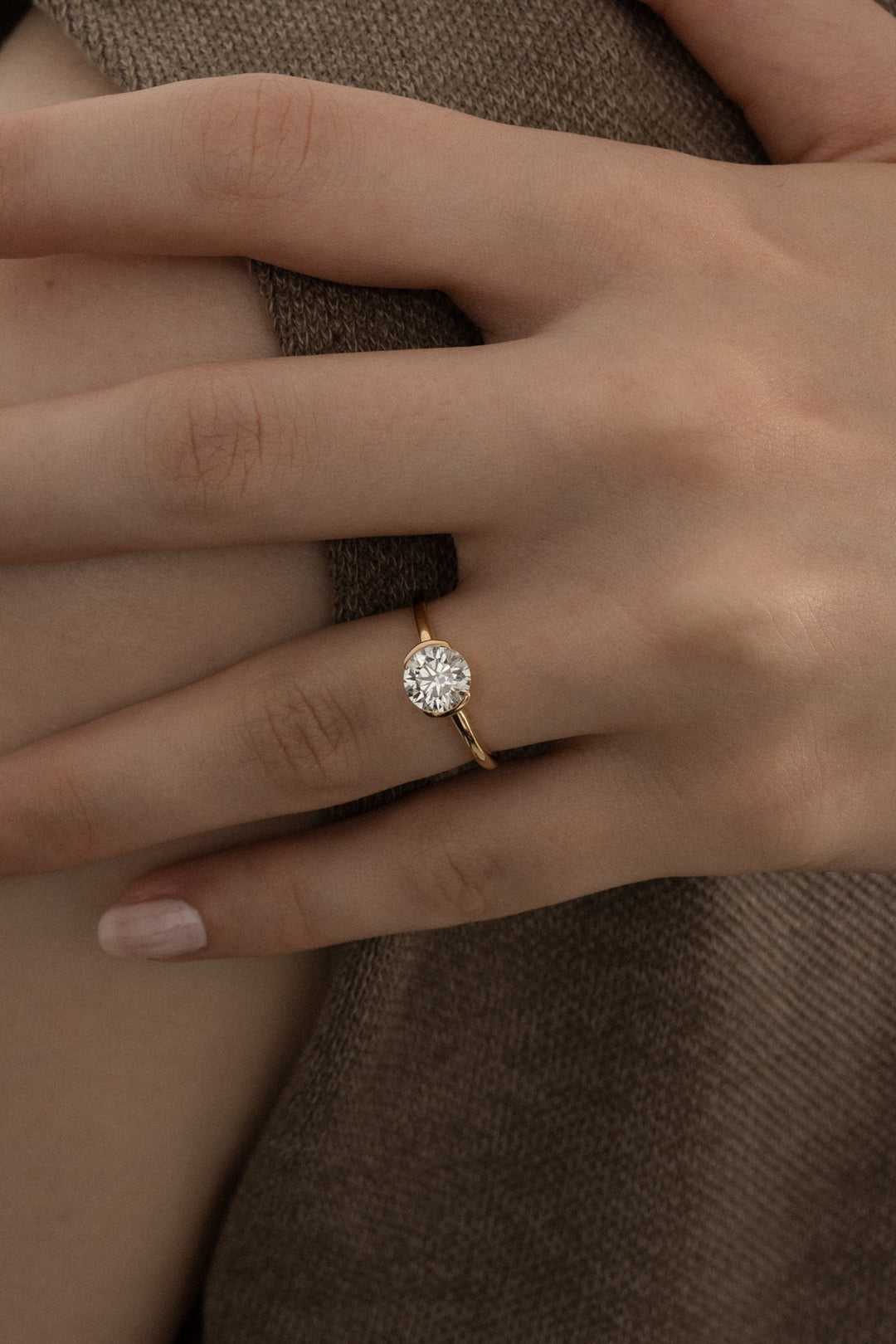 1.0CT-3.0CT Round Cut Lab Grown Diamond Half Bezel Engagement Ring