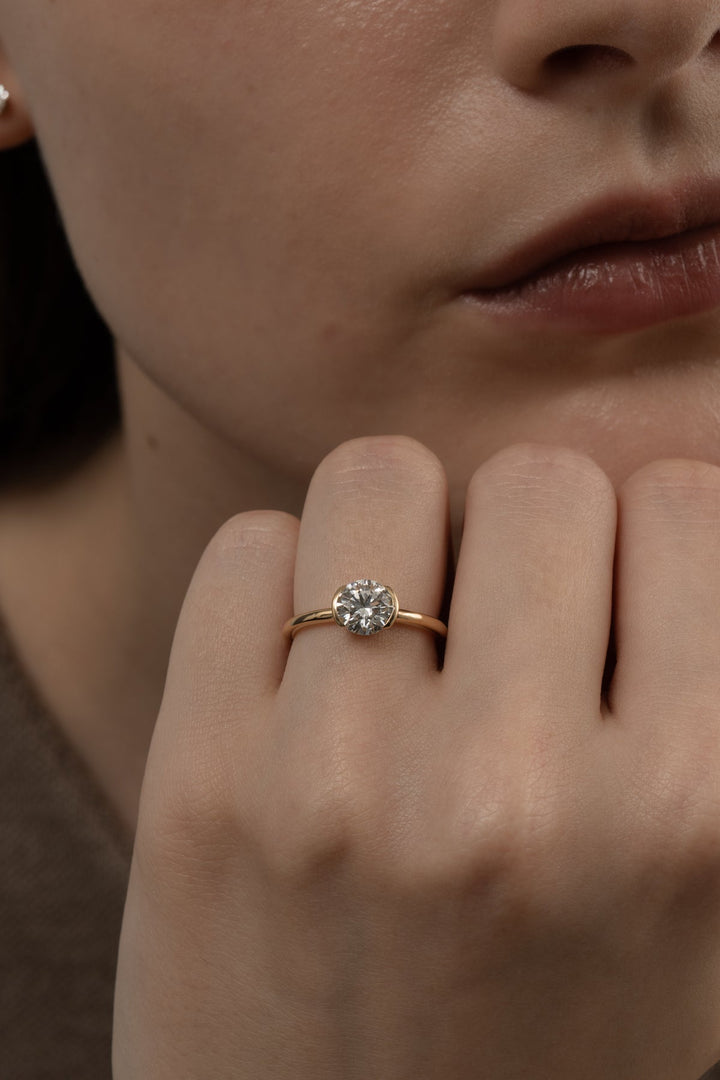 1.0CT-3.0CT Round Cut Lab Grown Diamond Half Bezel Engagement Ring