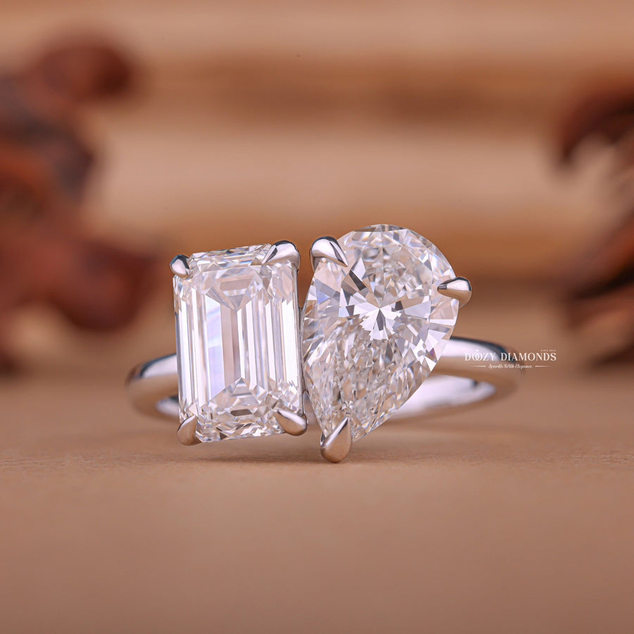 Designer Toi et Moi engagement rings, Toi et Moi engagement rings with side stones, White gold Toi et Moi diamond engagement ring,