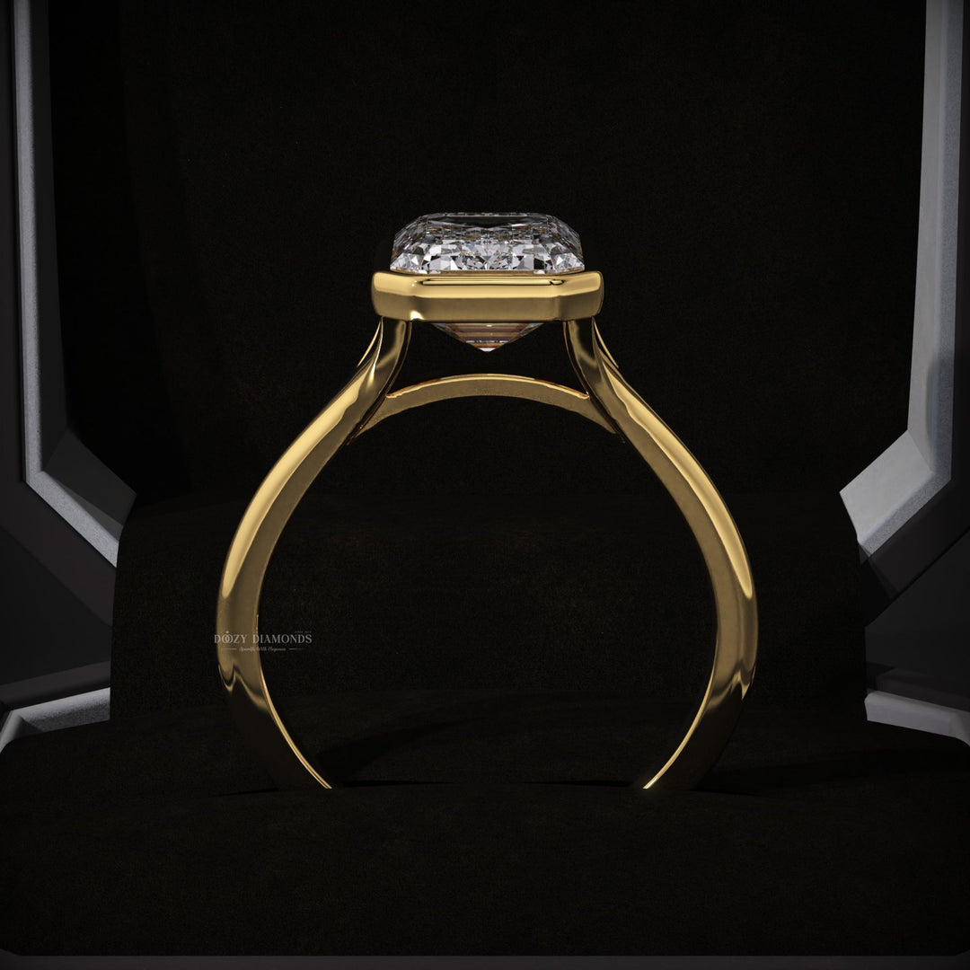 Bezel Set Emerald Lab Grown E/VS2 Diamond Engagement Ring