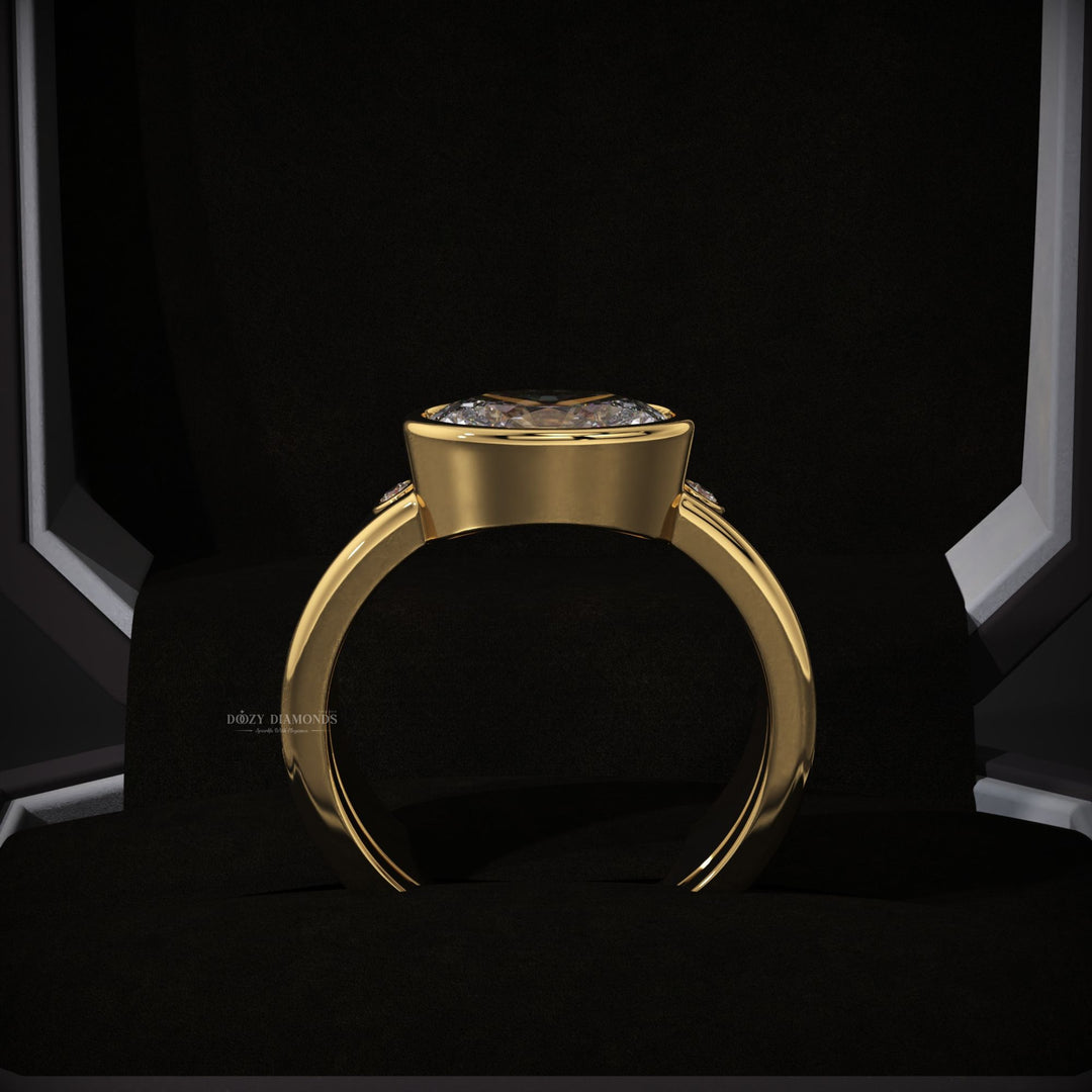 East-West Oval Lab Grown Diamond Bezel With Wedding  Band