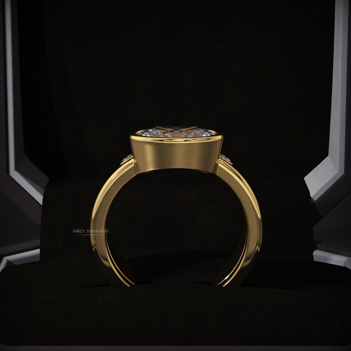 East-West Oval Lab Grown Diamond Bezel With Wedding  Band