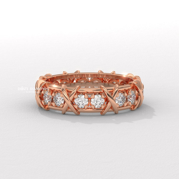 Full Eternity Wedding Band - 3.50MM Round Brilliant Cut EF/VS Lab Created Diamond Stackable Matching Band