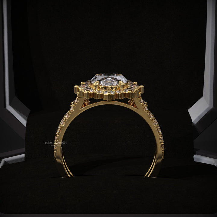 Oval Lab Grown Diamond Halo Engagement Ring With Open Band