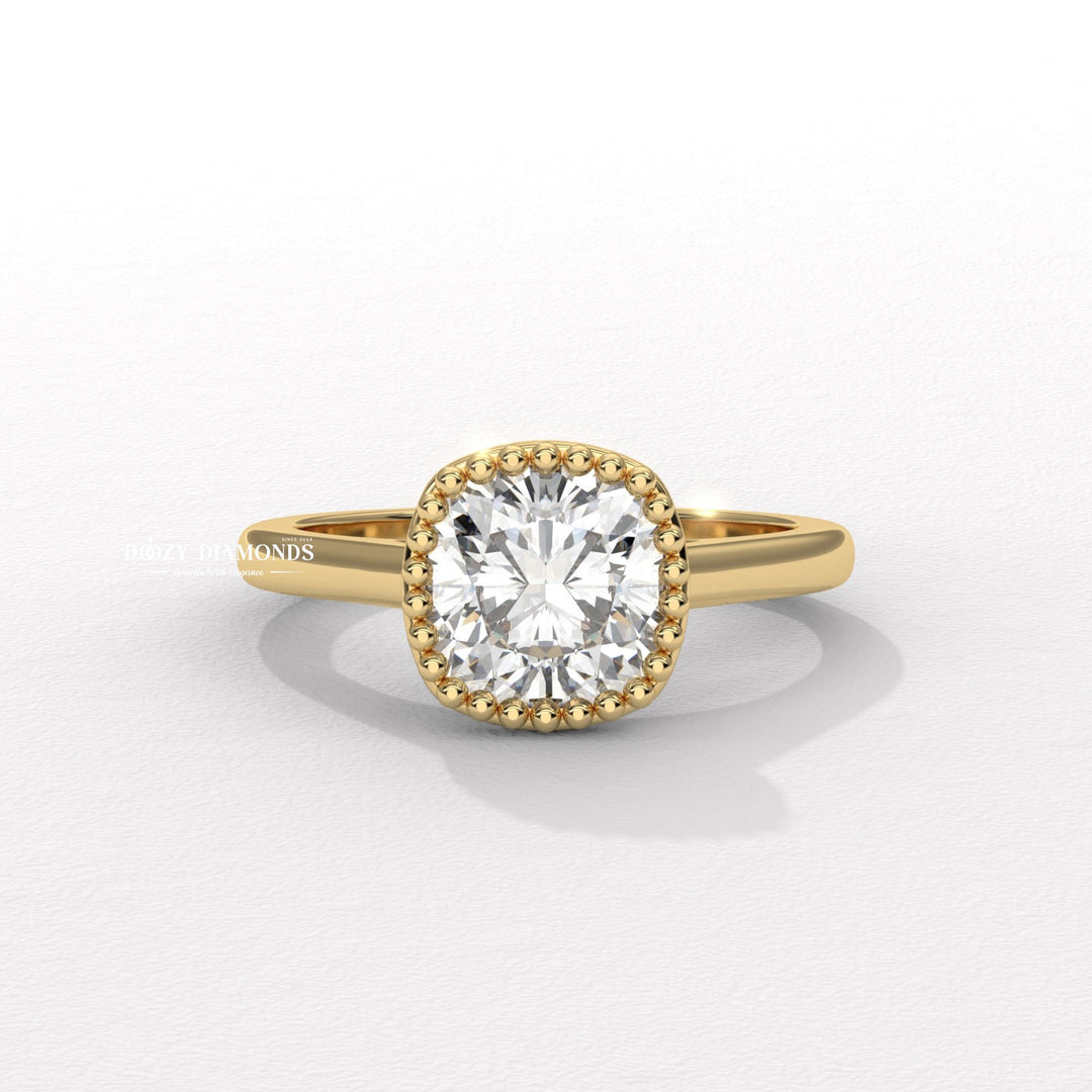 White Gold Bezel Set Cushion Ring
Cushion Cut Vintage Engagement Ring
Vintage Bezel Cushion Diamond Ring