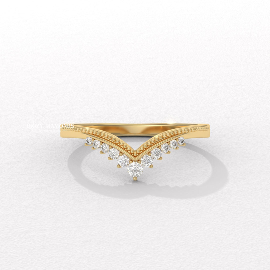 Milgrain Wedding Band in Yellow Gold with Curved Design