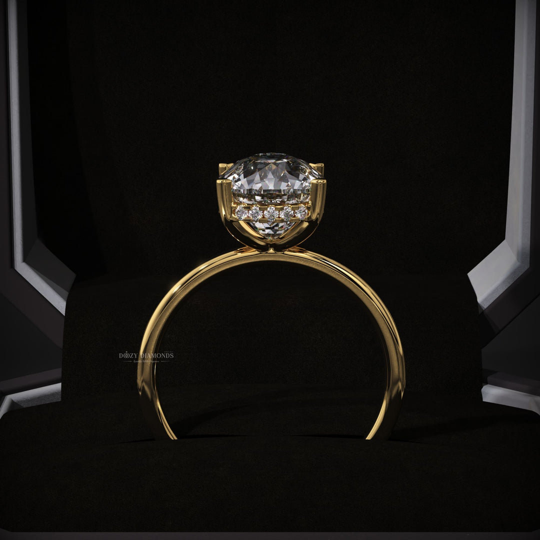 Cushion Lab Grown E/VVS2 Hidden Halo Diamond Engagement Ring