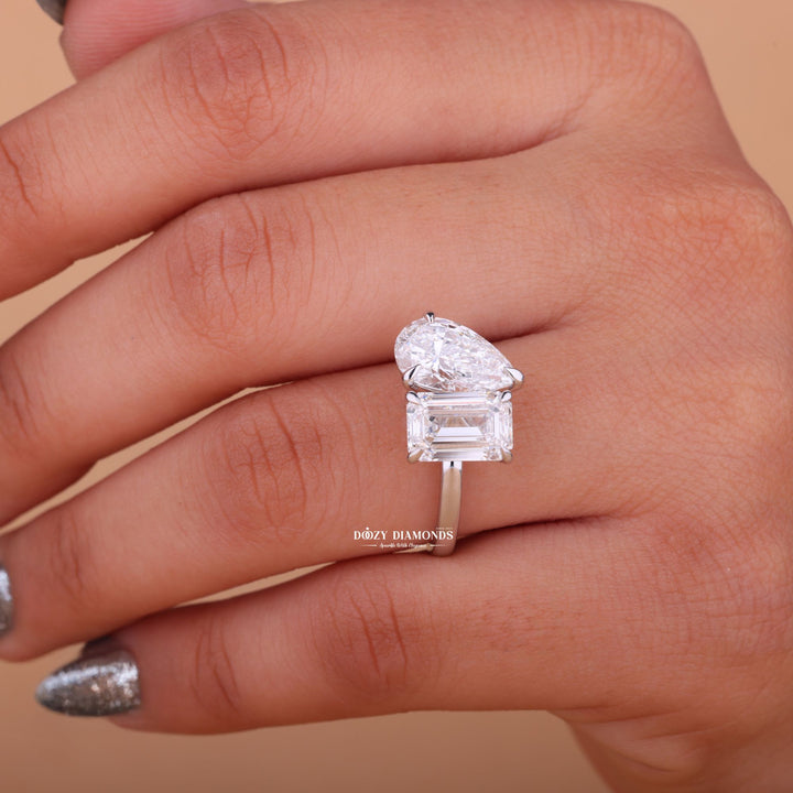 Toi et Moi Engagement Ring - Pear and Emerald Diamond