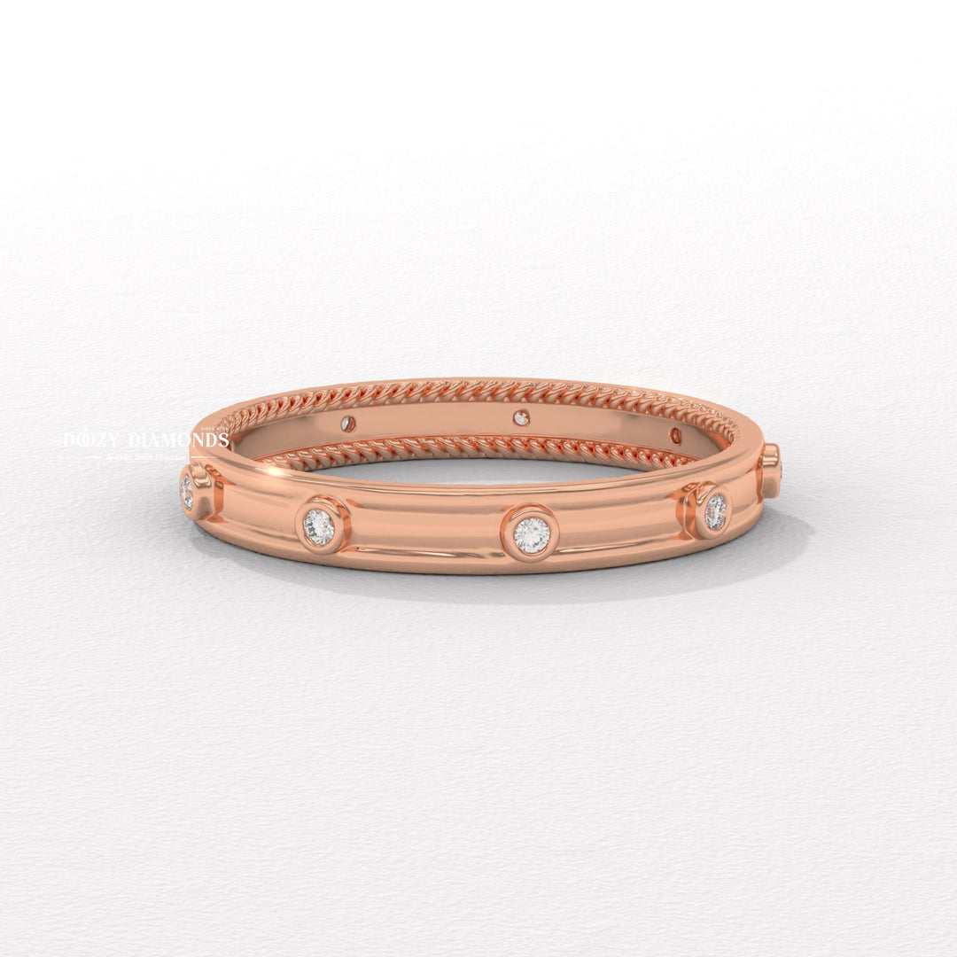 Round Diamond Flush Set Wedding Band