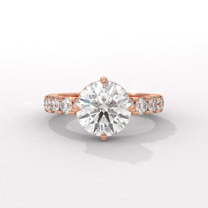 Round Hidden Halo Ring with Elegant Compass Setting Design