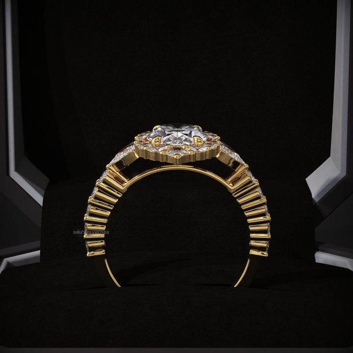 Oval Lab Grown F/VS1 Diamond Cluster Halo & Pave Engagement Ring