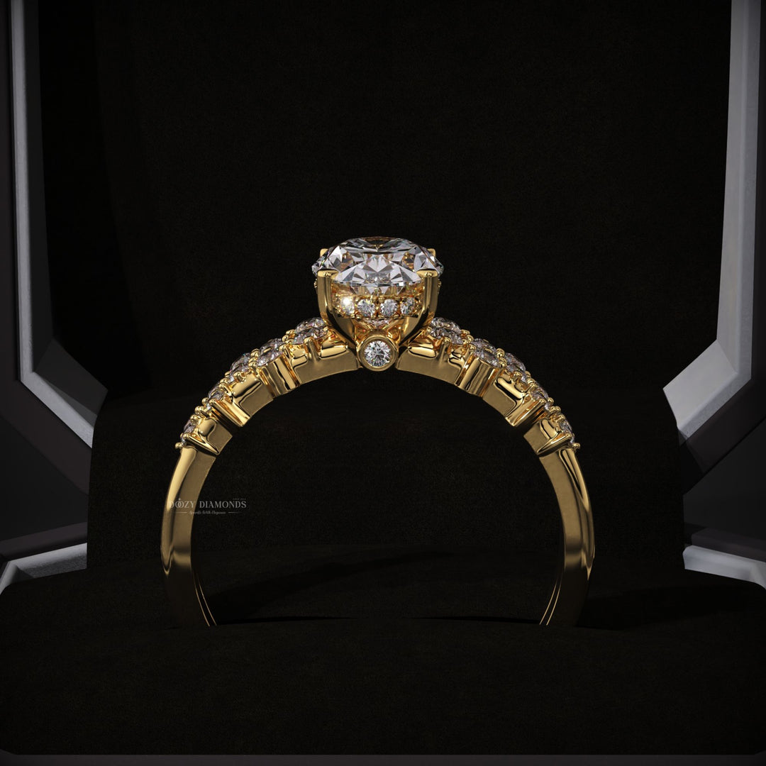 Oval Lab Grown Zig Zag Pave Engagement Ring & Matching Wedding Band