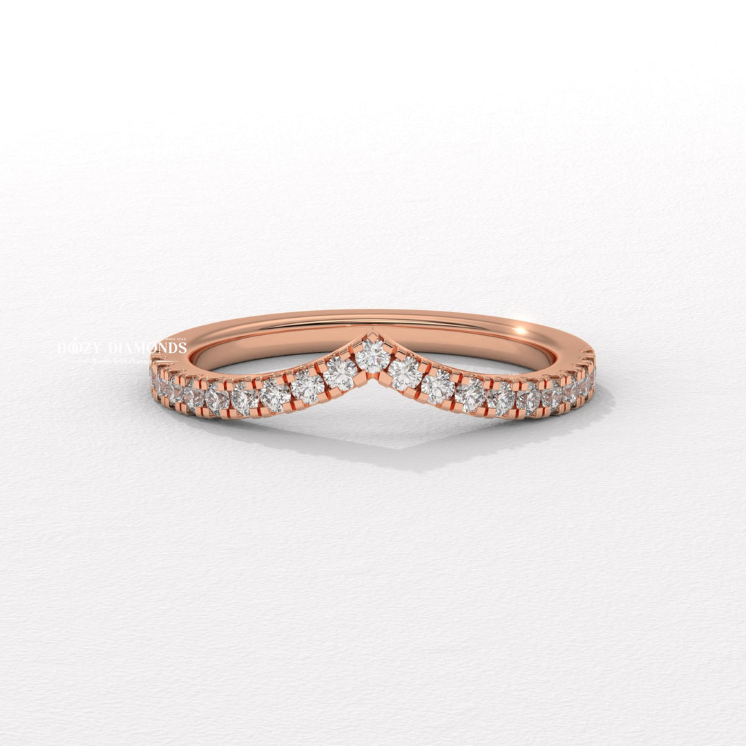 V Shaped Chevron Band, Round Lab Grown Diamond Wedding Band