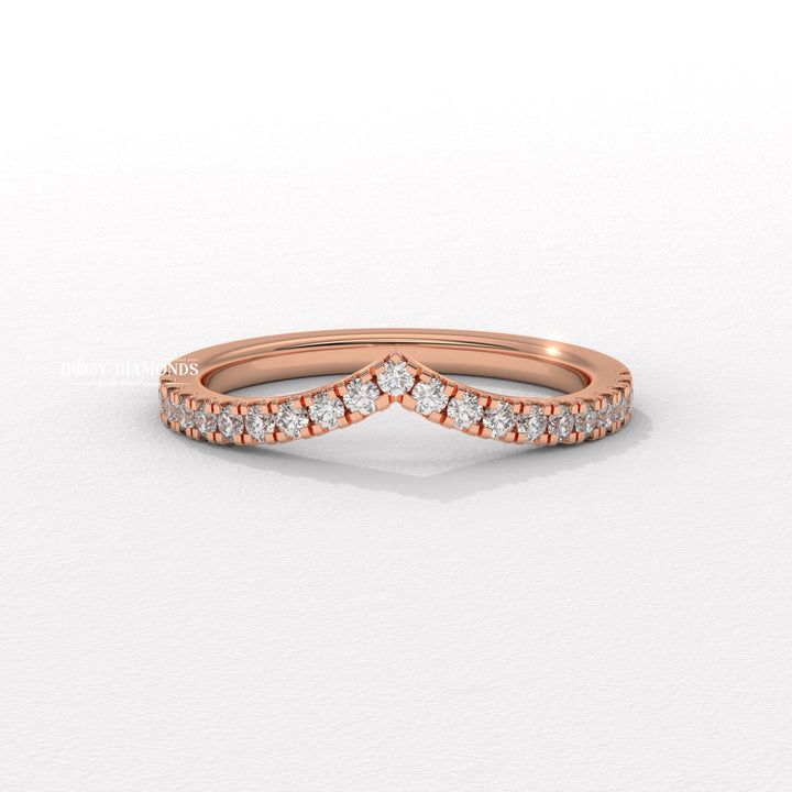 V Shaped Chevron Band, Round Lab Grown Diamond Wedding Band