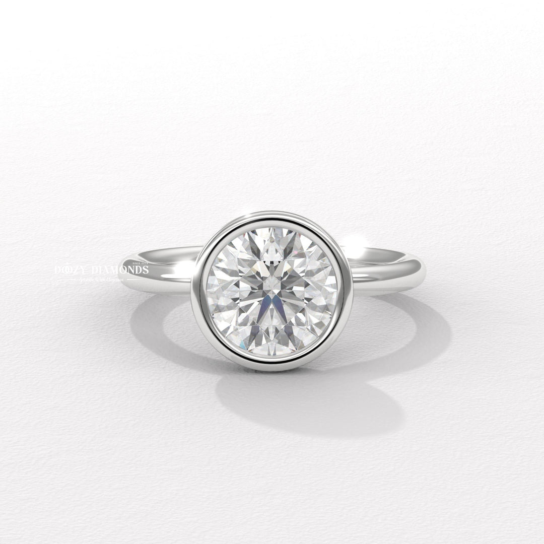 Round Bezel Set Engagement Ring, Lab Grown Diamond Ring