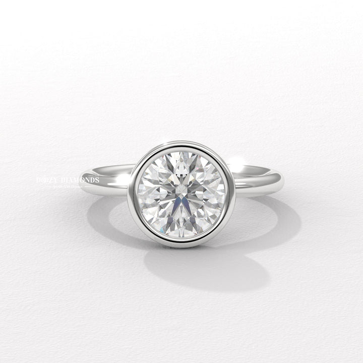 Round Bezel Set Engagement Ring, Lab Grown Diamond Ring