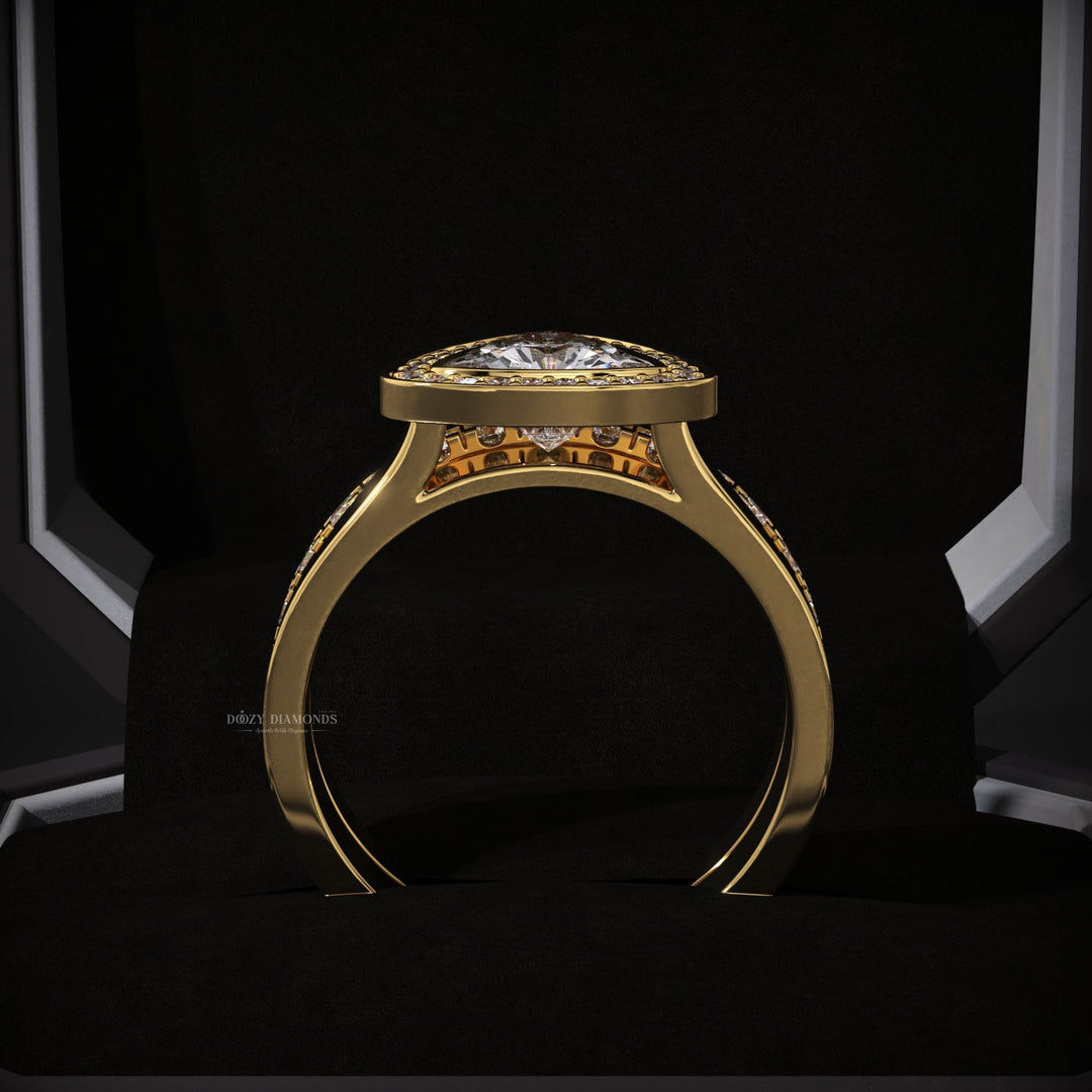 Trillion Lab Grown Halo Engagement Ring With Eternity Diamond Wedding Band