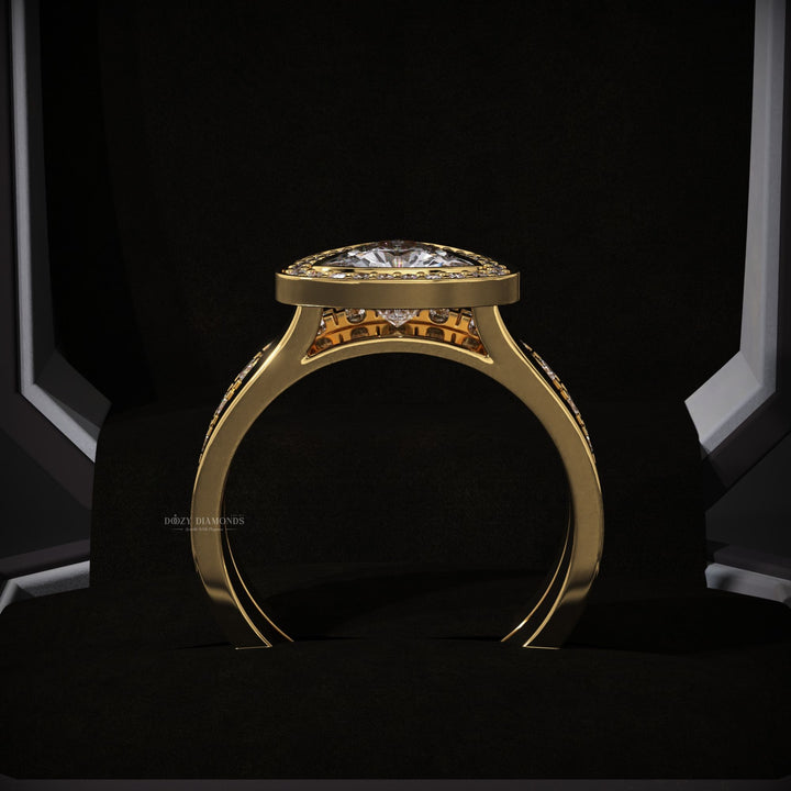 Trillion Lab Grown Halo Engagement Ring With Eternity Diamond Wedding Band