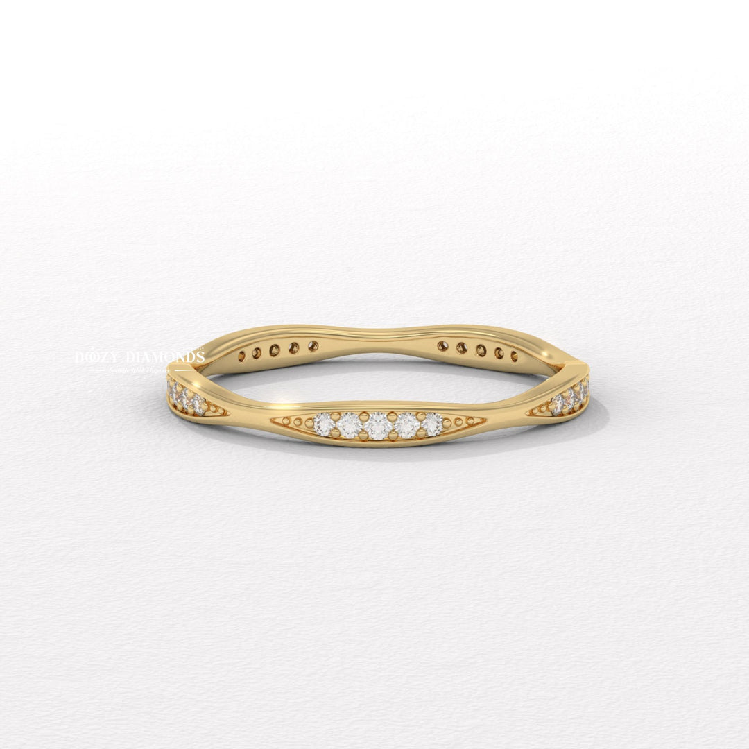 Round Lab Grown Diamond Tapered Pave Diamond Wedding Band