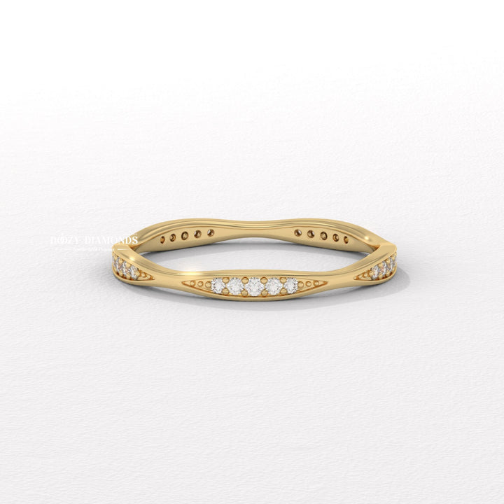 Round Lab Grown Diamond Tapered Pave Diamond Wedding Band