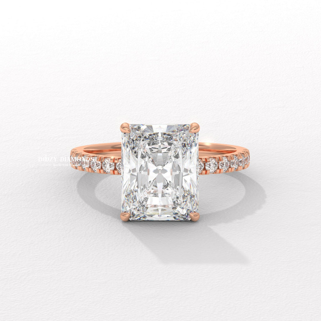 Hidden Halo Engagement Ring, Radiant Cut Lab Grown Diamond Ring