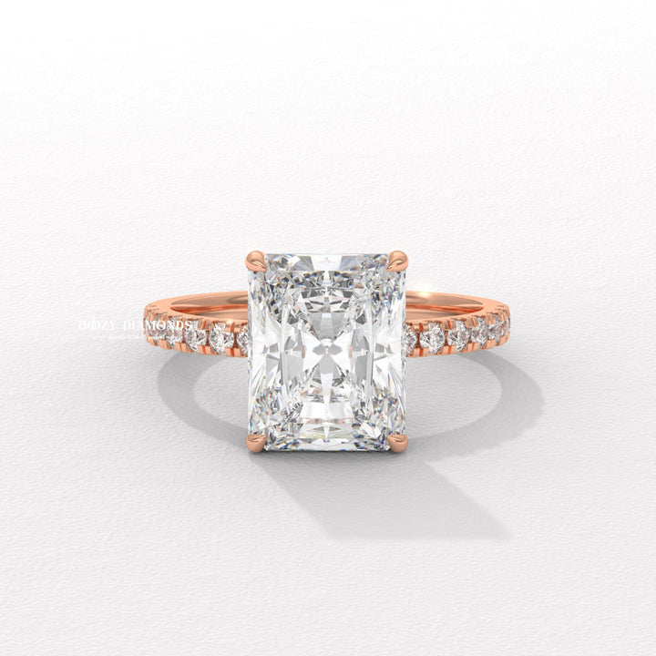 Hidden Halo Engagement Ring, Radiant Cut Lab Grown Diamond Ring
