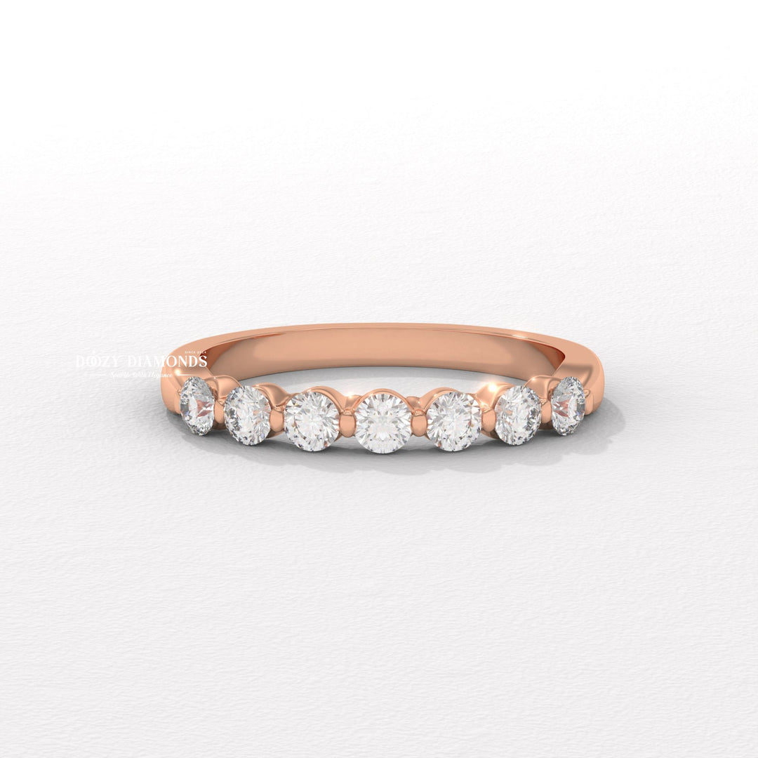 2.0 MM Round Lab Grown Diamond Floating Bubble Half Eternity Band, Stackable Wedding Band