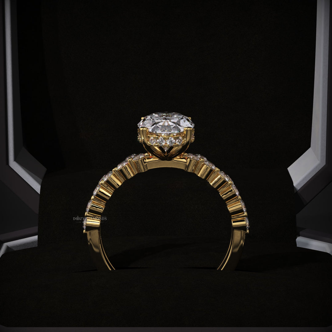 Oval Lab Grown Pave Engagement Ring & Distance Pave Wedding Band