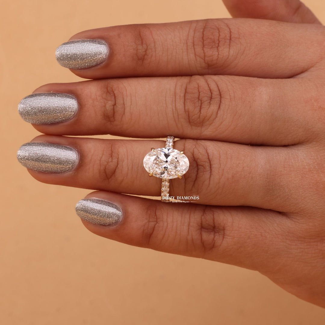 3.0CT-4.0CT Oval Cut F/VS1 Hidden Halo Lab Grown Diamond Engagement Ring
