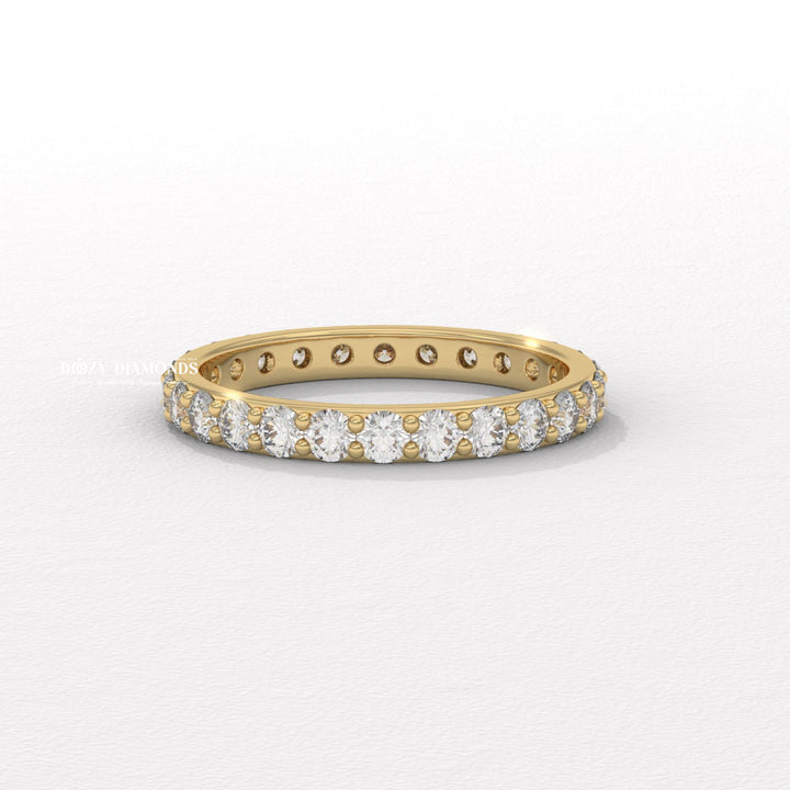 Shared Prong Wedding Band - Round Moissanite Full Eternity Wedding Band