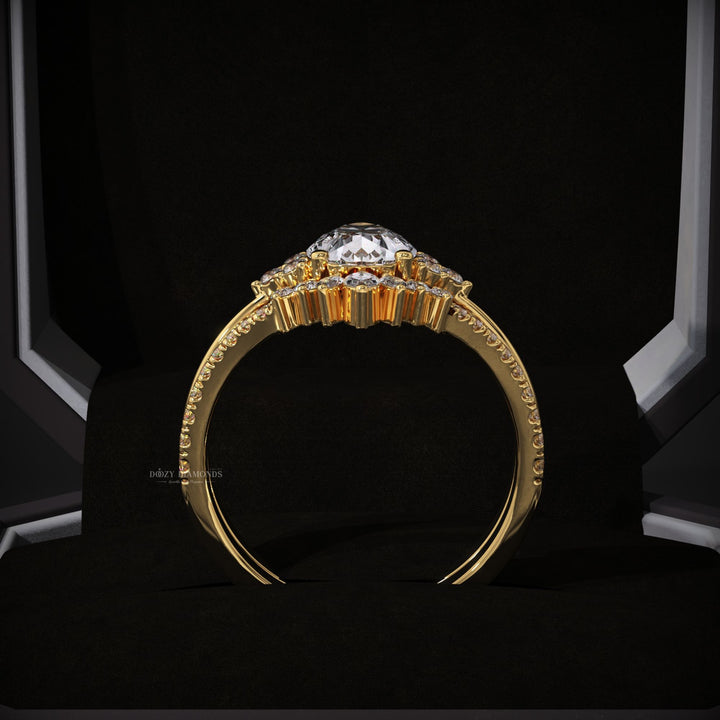 Pear Cluster Lab Grown Engagement Ring With Curved Diamond Stacking Band