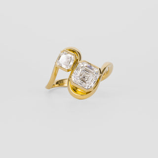 1.0CT-2.0CT Asscher Cut Lab Grown Diamond Two Stone Engagement Ring