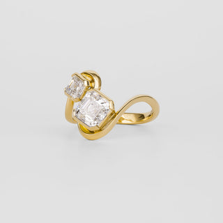 1.0CT-2.0CT Asscher Cut Lab Grown Diamond Two Stone Engagement Ring